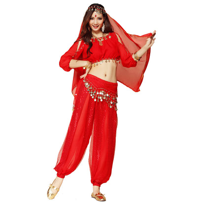 Baisdan Lady's Belly Dance Costume Lanterns Sleeves Top Harem Pants Hip Scarf