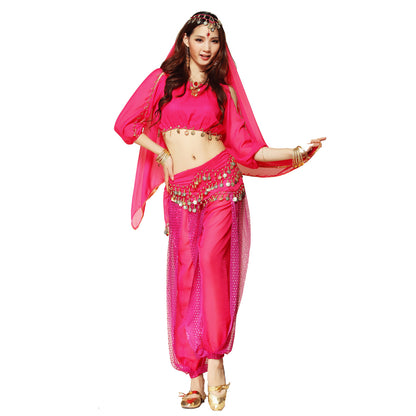 Baisdan Lady's Belly Dance Costume Lanterns Sleeves Top Harem Pants Hip Scarf