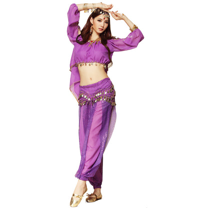 Baisdan Lady's Belly Dance Costume Lanterns Sleeves Top Harem Pants Hip Scarf