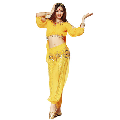 Baisdan Lady's Belly Dance Costume Lanterns Sleeves Top Harem Pants Hip Scarf