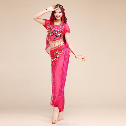 Baisdan Women's Belly Dance Costume Set Bell pepper Top&Pants&Hip Scarf&Veil