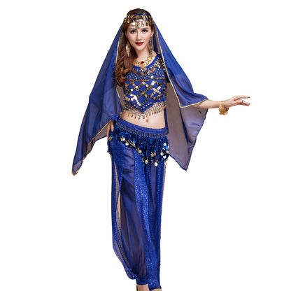 Baisdan Women's Belly Dance Costume Set Bell pepper Top+Pants+Hip Scarf+Veil