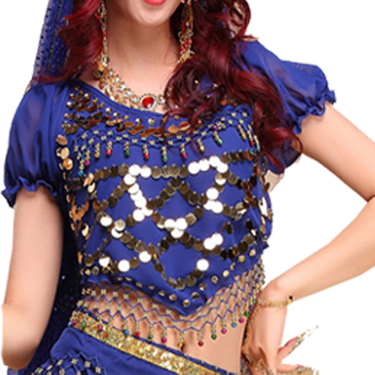 Baisdan Lady's Belly Dance Costumes Lantern Blouse Top with Sequins Beads Bells