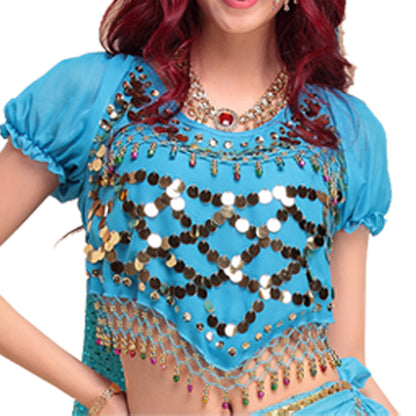 Baisdan Lady's Belly Dance Costumes Lantern Blouse Top with Sequins Beads Bells