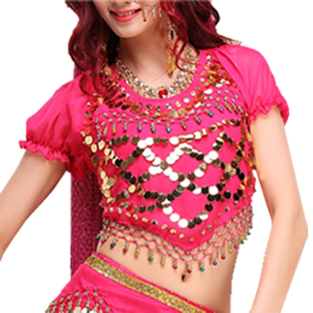 Baisdan Lady's Belly Dance Costumes Lantern Blouse Top with Sequins Beads Bells