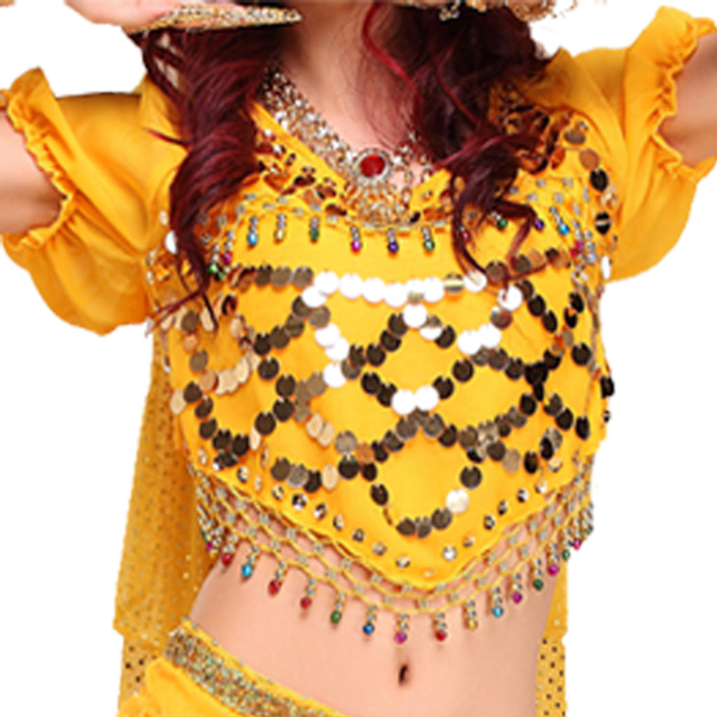 Baisdan Lady's Belly Dance Costumes Lantern Blouse Top with Sequins Beads Bells