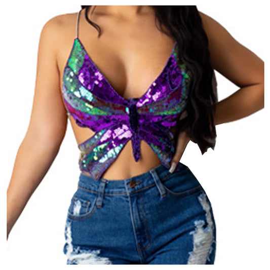 Baisdan Women's Belly Dance Top Brilliant Butterfly Bra Colorful Butterfly Dance Top