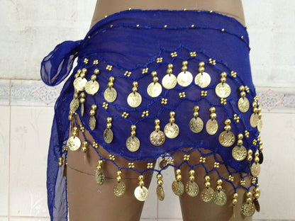 Baisdan Lady's Chiffon Dancing Silver Coins Belly Dance Hip Skirt Scarf Wrap Belt