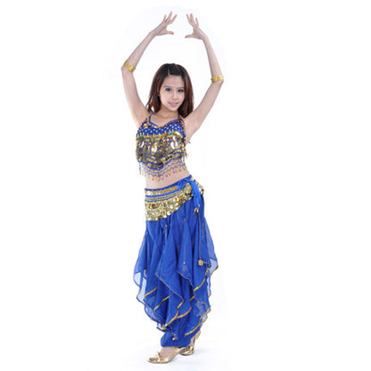 Baisdan Belly Dance Costume Top Tribal Gold Wavy Harem Pants Hip Scarf