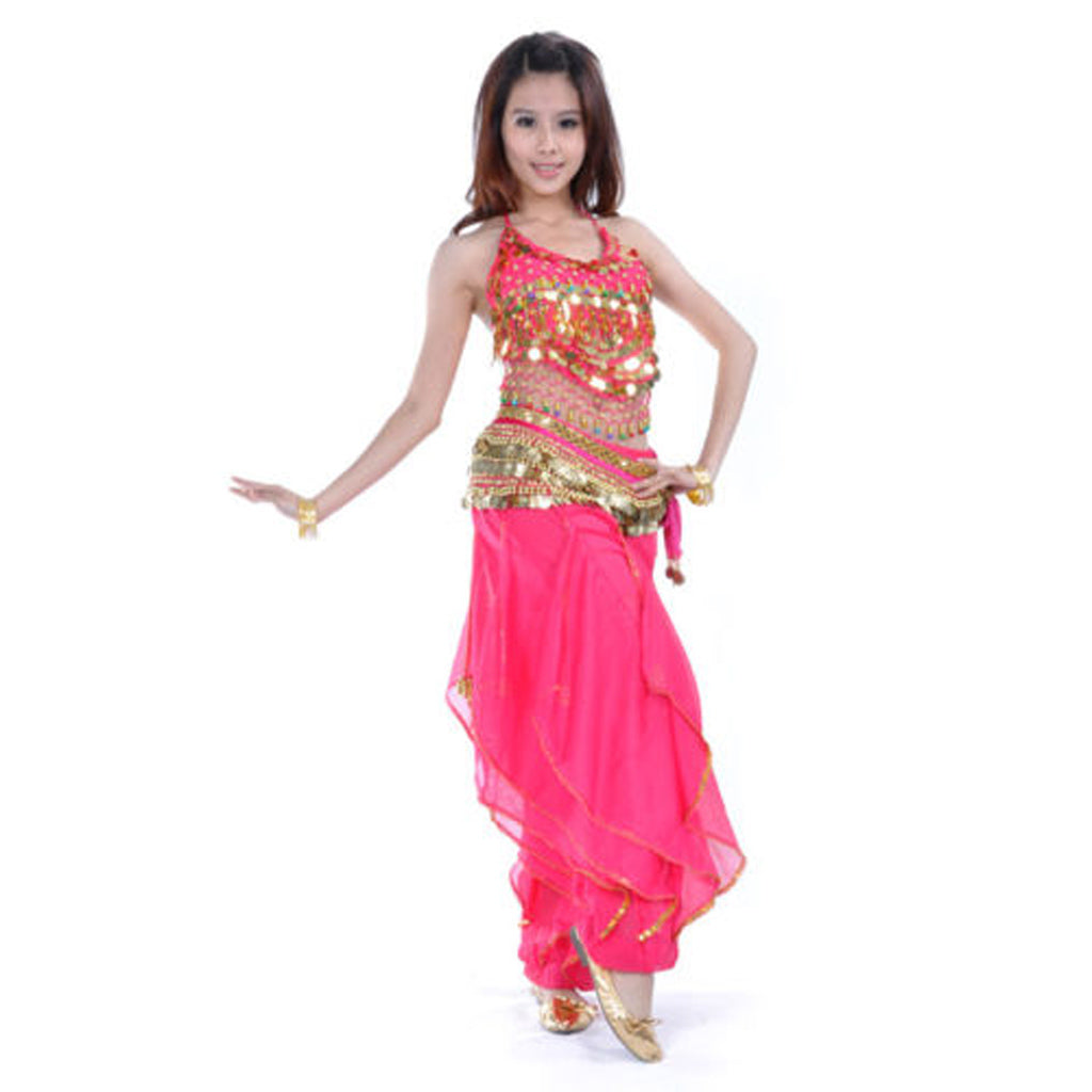 Baisdan Belly Dance Costume Top Tribal Gold Wavy Harem Pants Hip Scarf