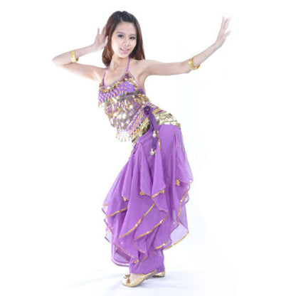 Baisdan Belly Dance Costume Top Tribal Gold Wavy Harem Pants Hip Scarf