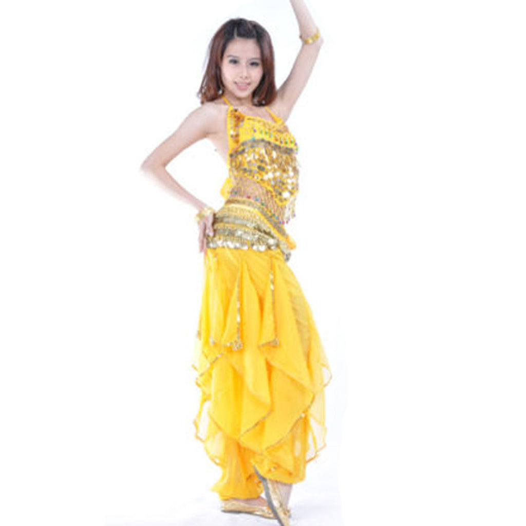 Baisdan Belly Dance Costume Top Tribal Gold Wavy Harem Pants Hip Scarf