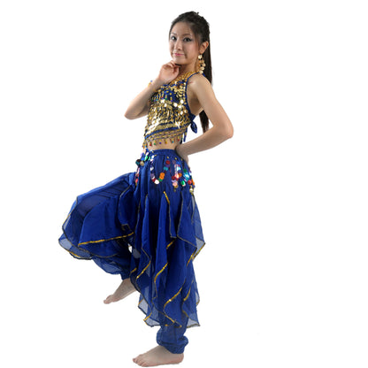 Baisdan Lady's Belly Dance Costume Set Top & Tribal Gold Wavy Harem Pants Skirt