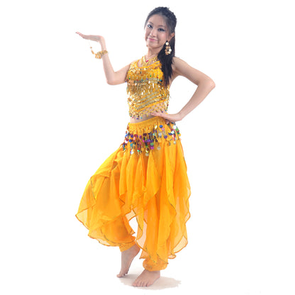 Baisdan Lady's Belly Dance Costume Set Top & Tribal Gold Wavy Harem Pants Skirt