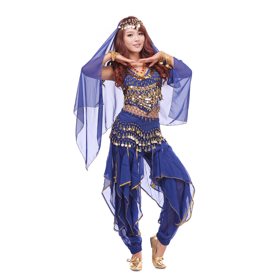 Baisdan Lady's Belly Dance Costume Set Top Pants Hip Scarf Head Scarf