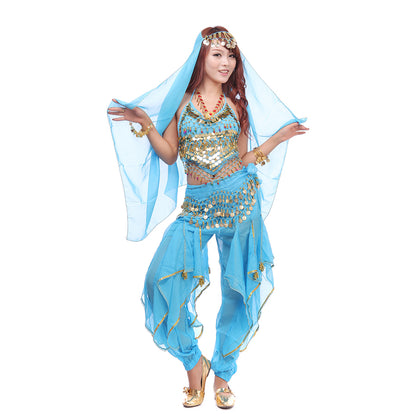 Baisdan Lady's Belly Dance Costume Set Top Pants Hip Scarf Head Scarf