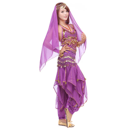 Baisdan Lady's Belly Dance Costume Set Top Pants Hip Scarf Head Scarf