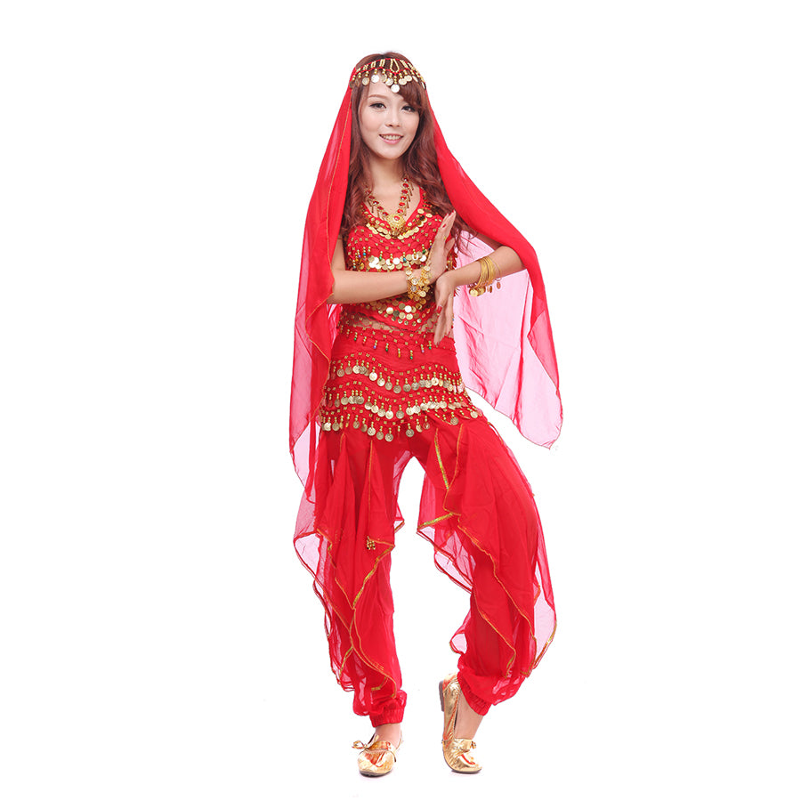 Baisdan Lady's Belly Dance Costume Set Top Pants Hip Scarf Head Scarf