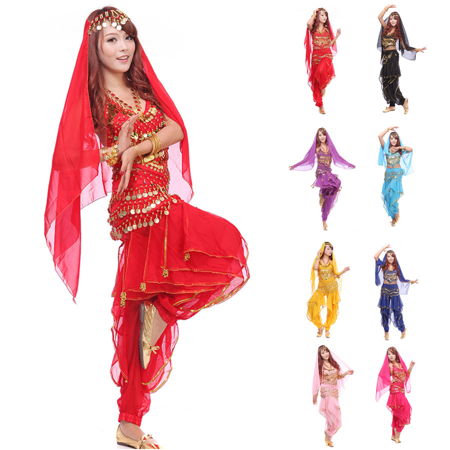 Baisdan Lady's Belly Dance Costume Set Top Pants Hip Scarf Head Scarf