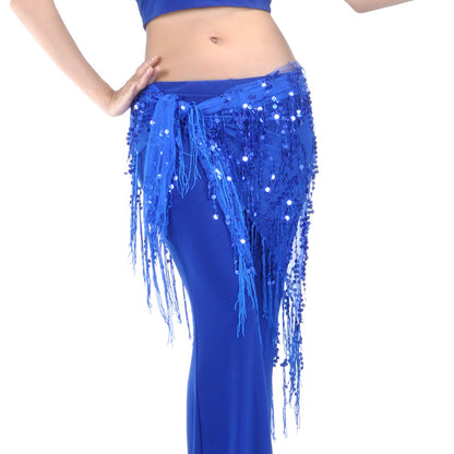 Baisdan Women's Belly Dance Triangle Hip Scarf Sequin Tassles Wrap Mesh Skirt Waistband