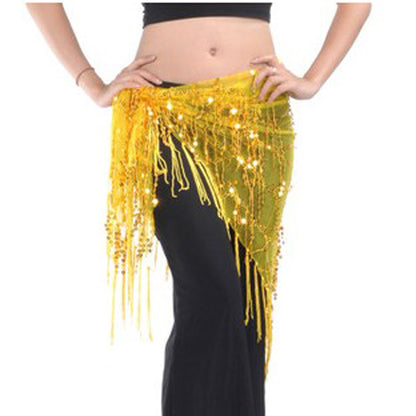 Baisdan Women's Belly Dance Triangle Hip Scarf Sequin Tassles Wrap Mesh Skirt Waistband