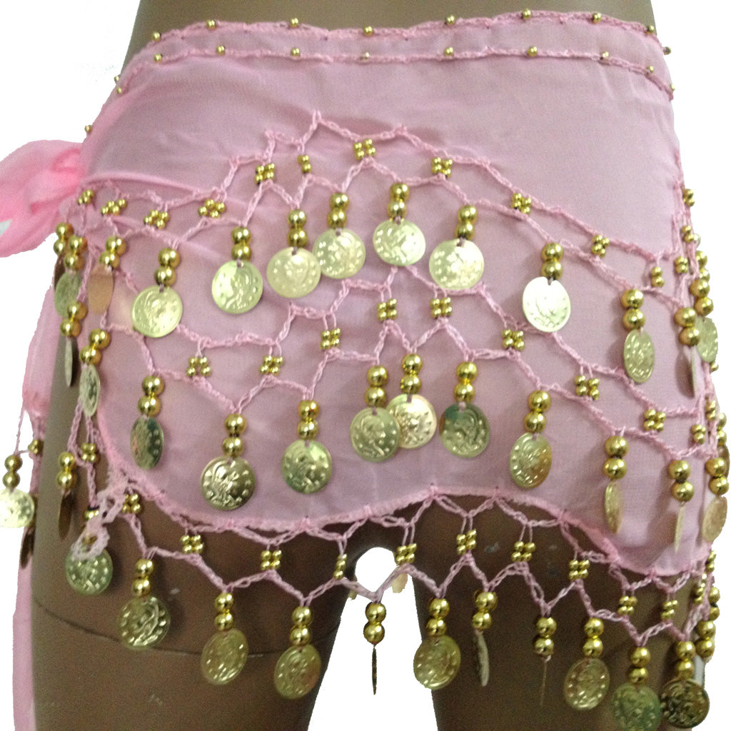 Baisdan Lady's Chiffon Dancing Silver Coins Belly Dance Hip Skirt Scarf Wrap Belt