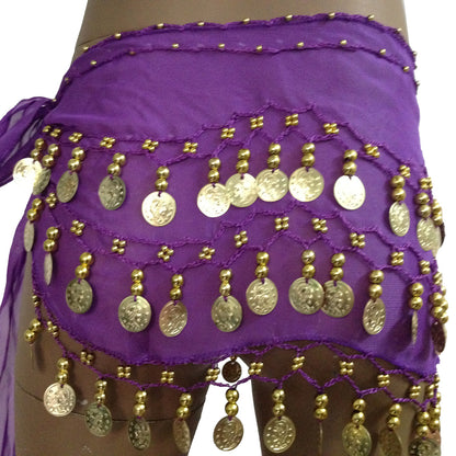 Baisdan Lady's Chiffon Dancing Silver Coins Belly Dance Hip Skirt Scarf Wrap Belt