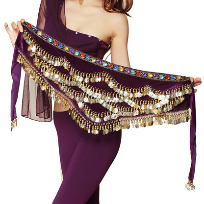 Baisdan Women's Triangular Belly Dancing Hip Scarf Wrap Skirt with Gold Coins