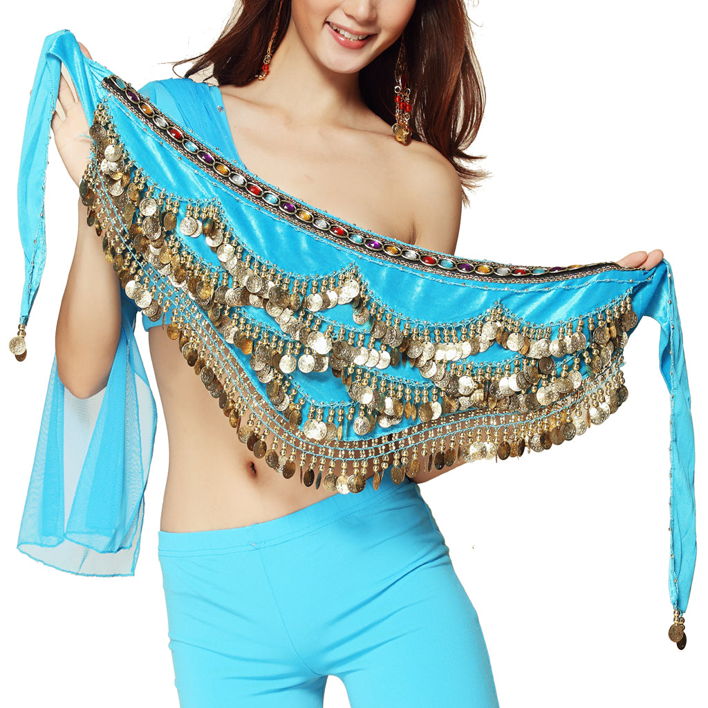 Baisdan Women's Triangular Belly Dancing Hip Scarf Wrap Skirt with Gold Coins