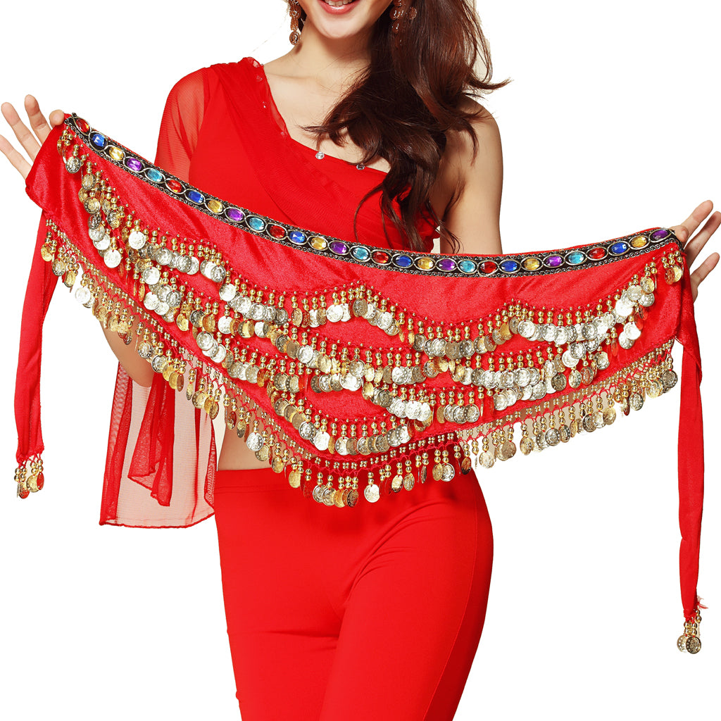 Baisdan Women's Triangular Belly Dancing Hip Scarf Wrap Skirt with Gold Coins