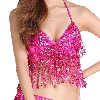 Baisdan Women's Belly Dance Costume Sequin Bra Tassel Top with Chest Party Club Wear Bra Top