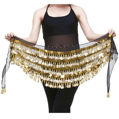 Baisdan Belly Dance Hip Scarf Chiffon Belly Dance Scarf Wrap Belt Tribal Sash Skirt with Gold Coins