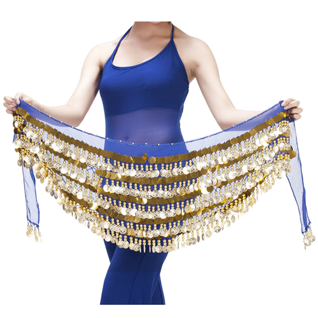 Baisdan Belly Dance Hip Scarf Chiffon Belly Dance Scarf Wrap Belt Tribal Sash Skirt with Gold Coins