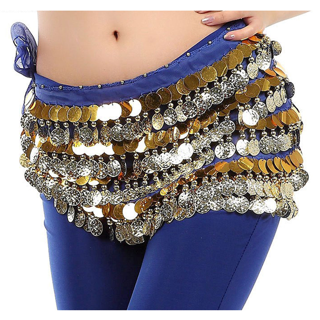 Baisdan Belly Dance Hip Scarf Chiffon Belly Dance Scarf Wrap Belt Tribal Sash Skirt with Gold Coins