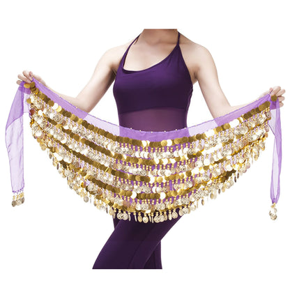 Baisdan Belly Dance Hip Scarf Chiffon Belly Dance Scarf Wrap Belt Tribal Sash Skirt with Gold Coins