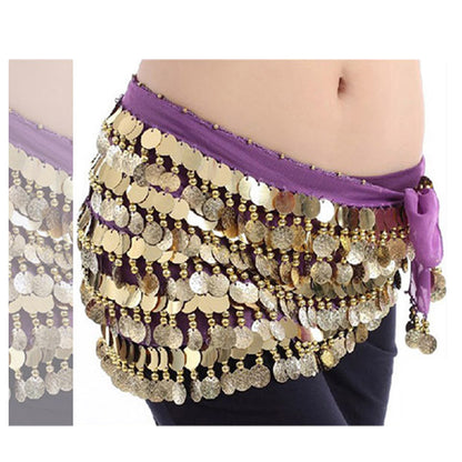 Baisdan Belly Dance Hip Scarf Chiffon Belly Dance Scarf Wrap Belt Tribal Sash Skirt with Gold Coins