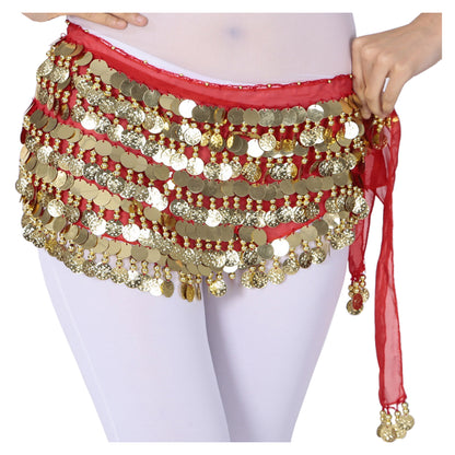 Baisdan Belly Dance Hip Scarf Chiffon Belly Dance Scarf Wrap Belt Tribal Sash Skirt with Gold Coins