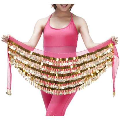 Baisdan Belly Dance Hip Scarf Chiffon Belly Dance Scarf Wrap Belt Tribal Sash Skirt with Gold Coins