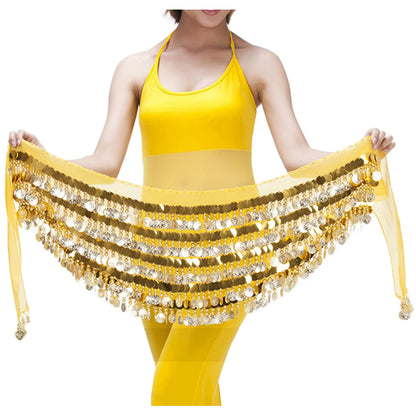 Baisdan Belly Dance Hip Scarf Chiffon Belly Dance Scarf Wrap Belt Tribal Sash Skirt with Gold Coins