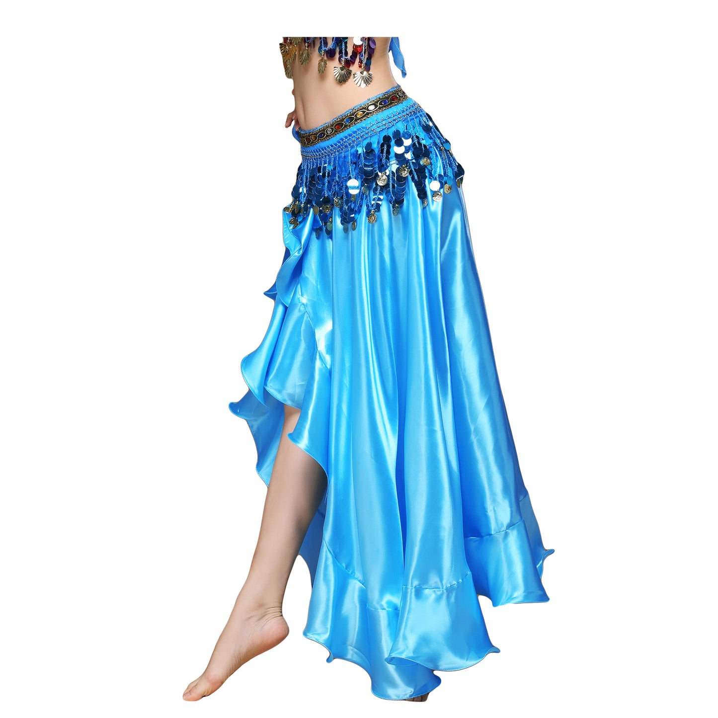 Baisdan Women's Belly Dance Skirt Satin Split Side Long Skirts