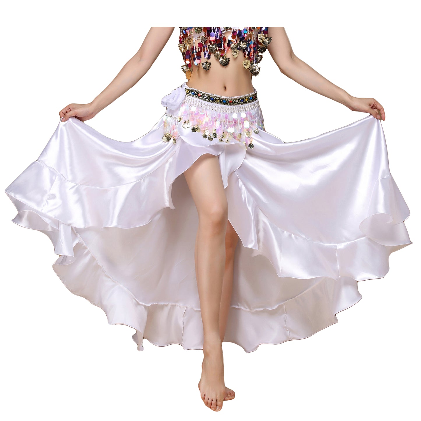 Baisdan Women's Belly Dance Skirt Satin Split Side Long Skirts