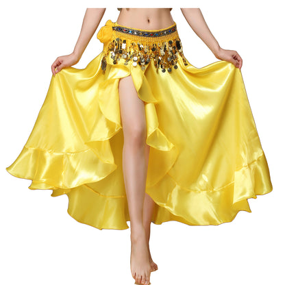 Baisdan Women's Belly Dance Skirt Satin Split Side Long Skirts