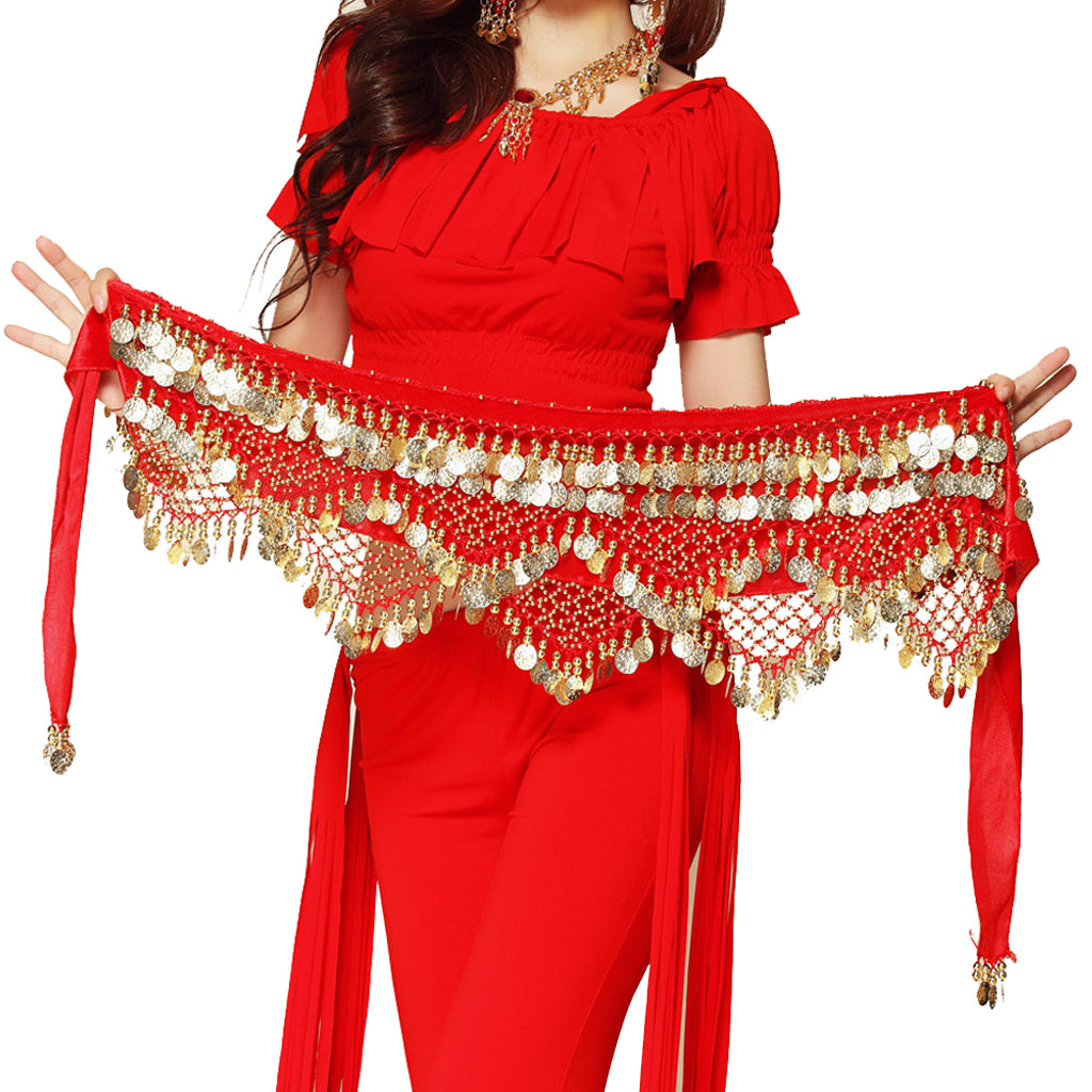 Baisdan Women's Sweet Bellydance Hip Scarf with Gold Coins Skirts Wrap Noisy Skirt