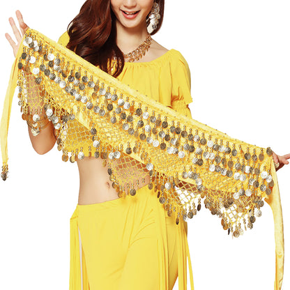 Baisdan Women's Sweet Bellydance Hip Scarf with Gold Coins Skirts Wrap Noisy Skirt