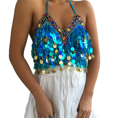 Baisdan Sequin Halter Bra Top Salsa Belly Dance Boho Festival Clubbing Tribal Bra BH Top