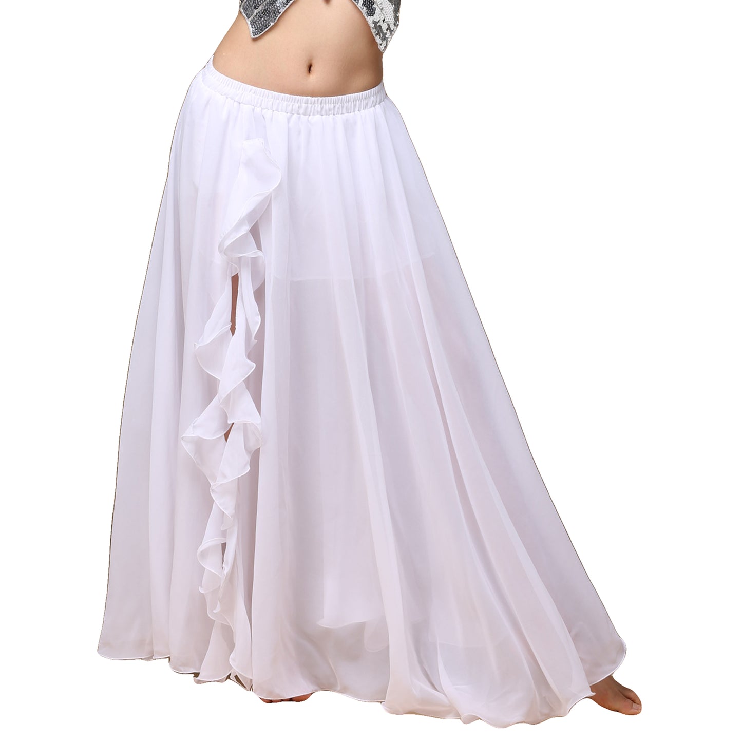 Baisdan Chiffon Fairy Belly Dance Skirt one Side Split Tribal Maxi Full Skirts