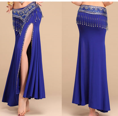 Baisdan Belly Dance Costume 2 side split Long Skirt slim with beads Belly dance skirt