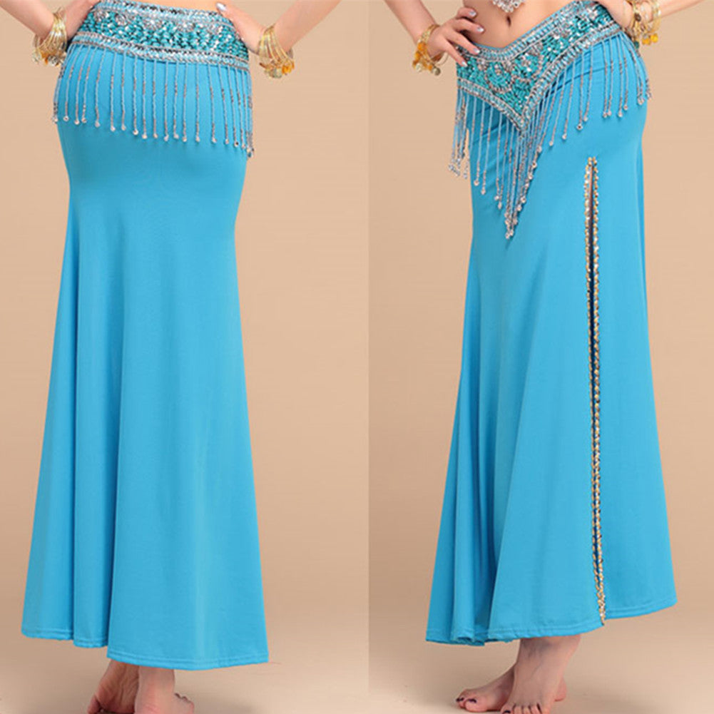 Baisdan Belly Dance Costume 2 side split Long Skirt slim with beads Belly dance skirt