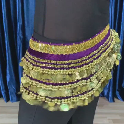 Baisdan Lady's Belly Dance Wrap Hip Scarf Belly Dancing Skirt Multi-Row Gold Coins