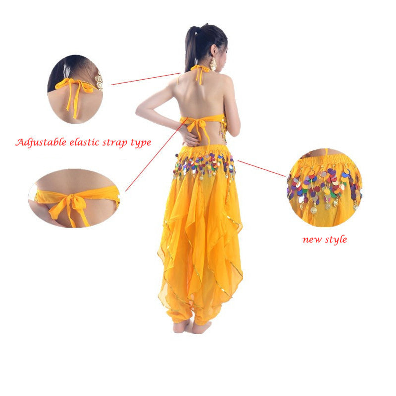 Baisdan Lady's Belly Dance Costume Set Top & Tribal Gold Wavy Harem Pants Skirt